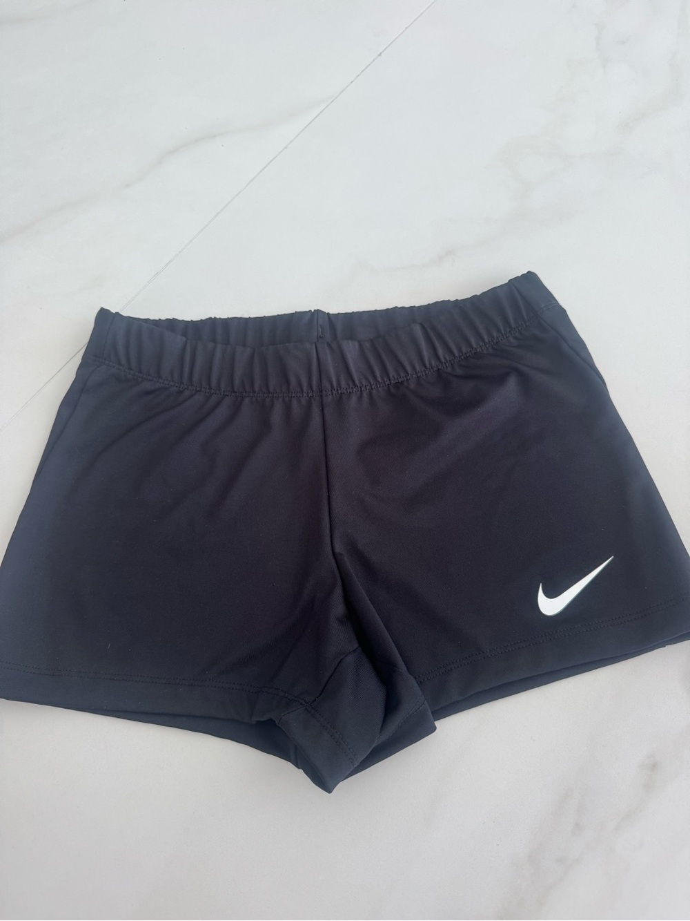 Nike Women's Black Athletic Shorts with White Swoosh